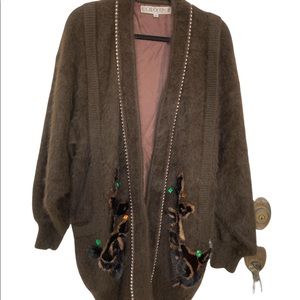Vintage Brown Beaded angora (wool) Cardigan Jacket
